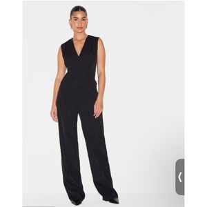 PrettyLittleThing Black Sleeveless Wrap Jumpsuit Wide Leg Elegant Formal Size 4